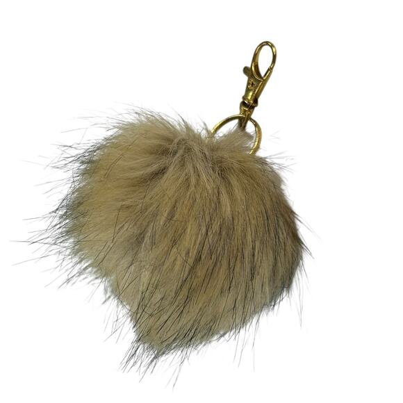 Unbranded Tan Black Faux Fur Keychain with Gold Hardware - Picture 3 of 5